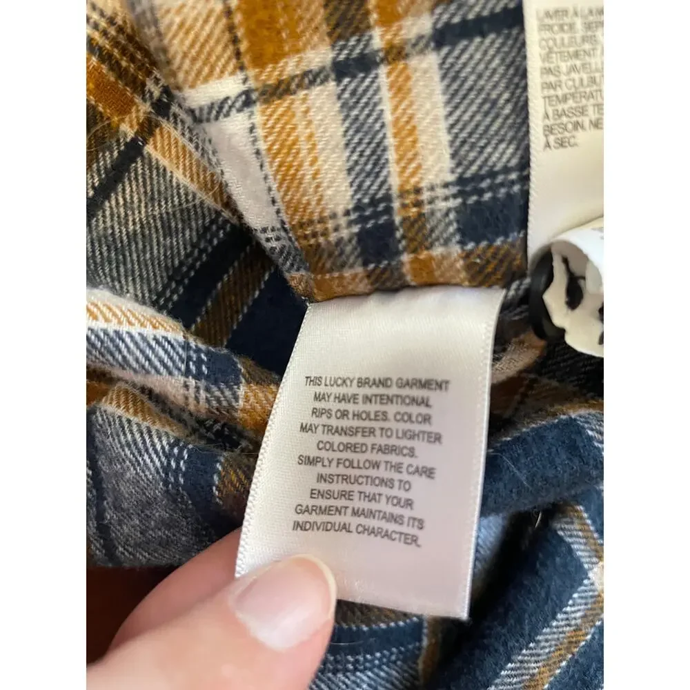 Lucky Brand XXL Womens Button Up Top Long Sleeve Flannel 100% Cotton Blue Yellow - Picture 7 of 12